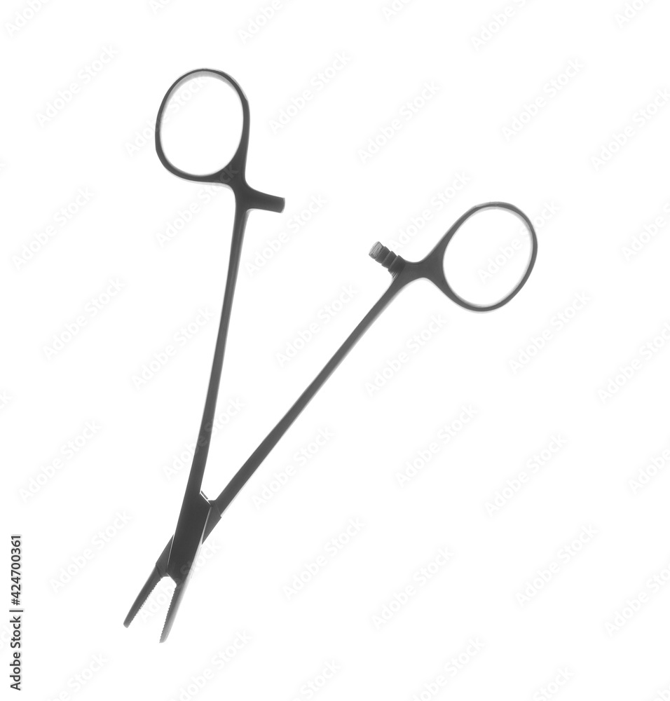 Surgical forceps on white background. Medical instrument Surgical forceps on white background. Medical instrument
