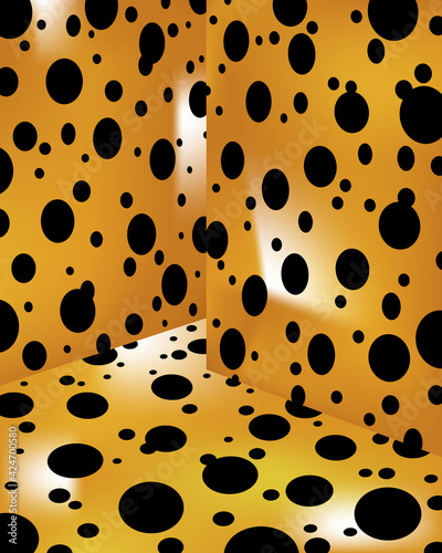 Abstract surreal spotted background. Orange vector background with black dots. Visual art direction. Pattern for design.