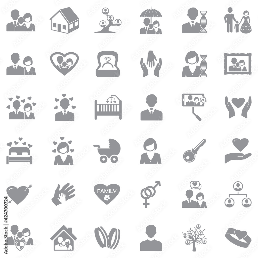 Family Icons. Gray Flat Design. Vector Illustration. Family Icons. Gray Flat Design. Vector Illustration.