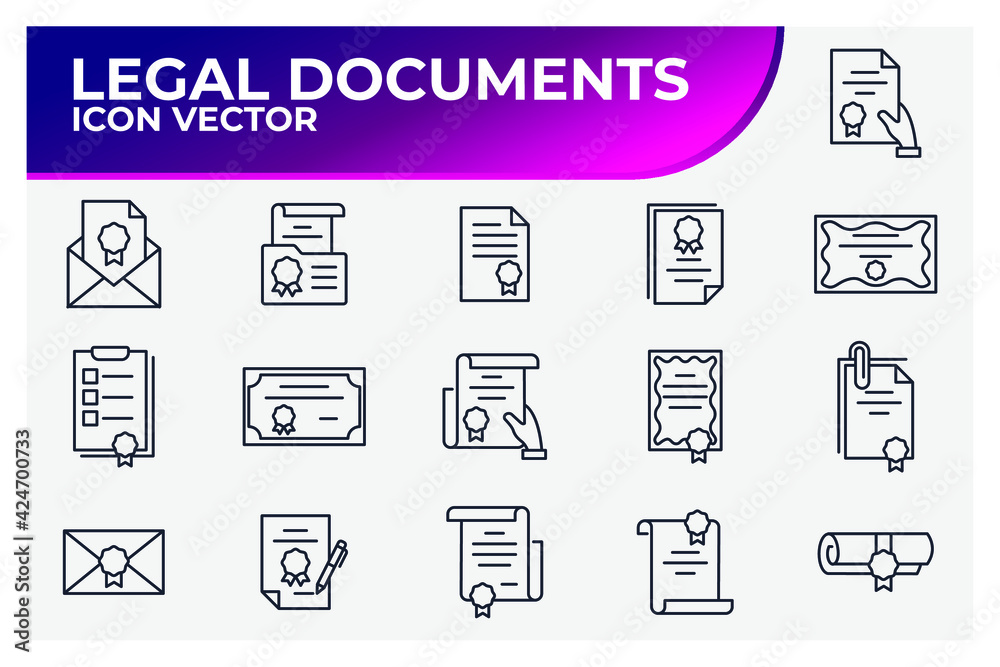 Set of Legal Documents icon. Legal Documents pack symbol template for graphic and web design collection logo vector illustration