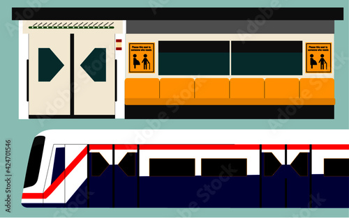 vector inside BTS sky train mass transportation illustration	