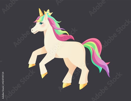 Cute unicorn in flat style. Cartoon vector illustration.