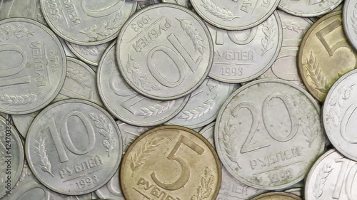 Pile of old  bimetallic coin, money, financial coins and economy. antiques