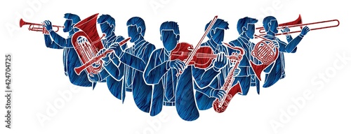 Group of Musician Orchestra Instrument Cartoon Graphic Vector
