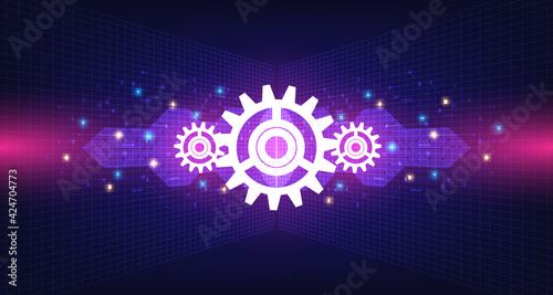 Gear wheel pattern on powder circuit, electronic light line on background.EP-9