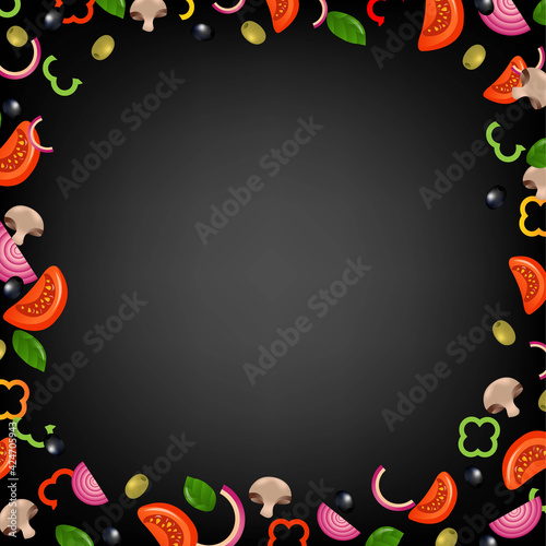 Vegetables Border With Black Background With Gradient Mesh, Vector Illustration