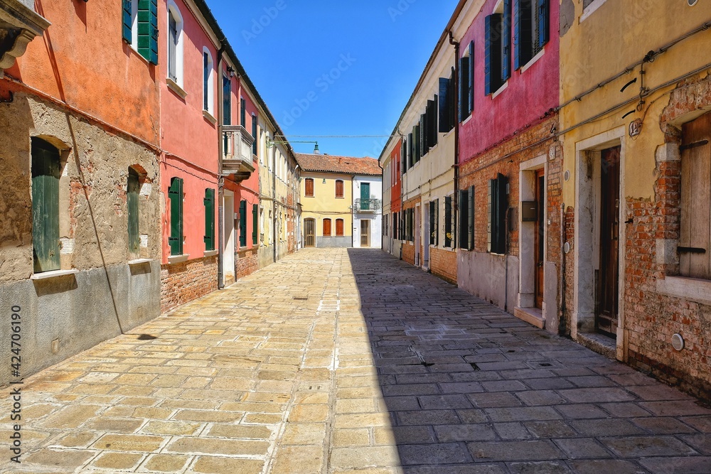 Beautiful pedestrian street with the typical architecture of Murano Italy