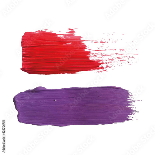 Colored strokes of acrylic paint. A thick coat of paint with traces of brush bristles. A trace of cosmetic lipstick. Vector image, design element, text background.