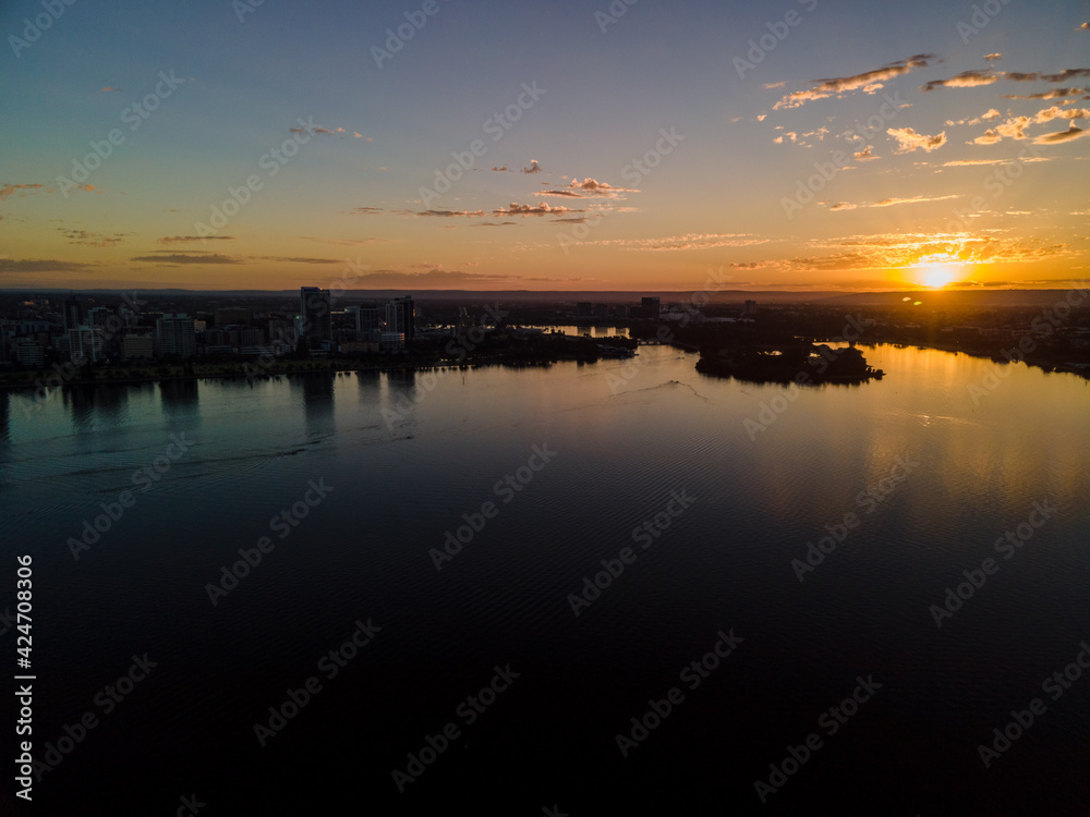 Perth city skyline sunrise 