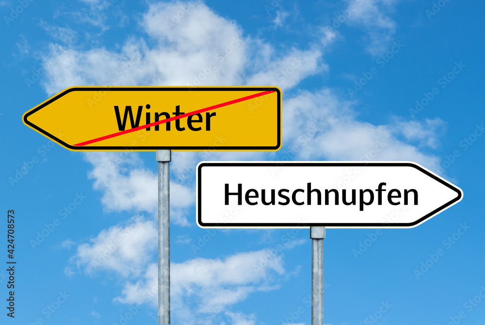 Winter / Heuschnupfen Schild mit blauen Himmel Winter / Heuschnupfen Schild mit blauen Himmel