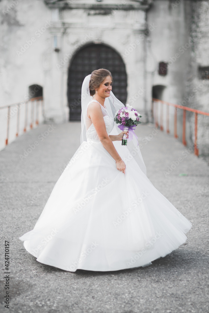 Beautiful luxury bride in elegant white dress