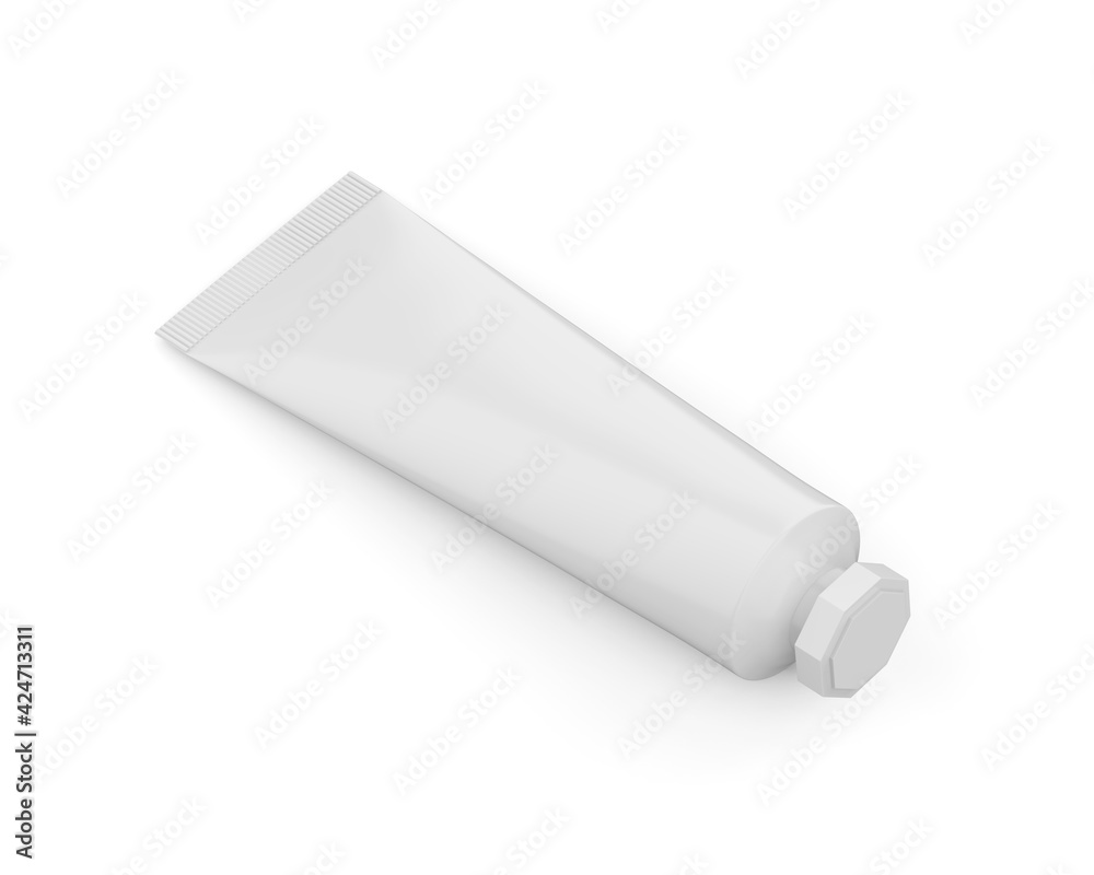 white cosmetic tube mockup template on isolated white background, ready for design presentation, 3d illustration