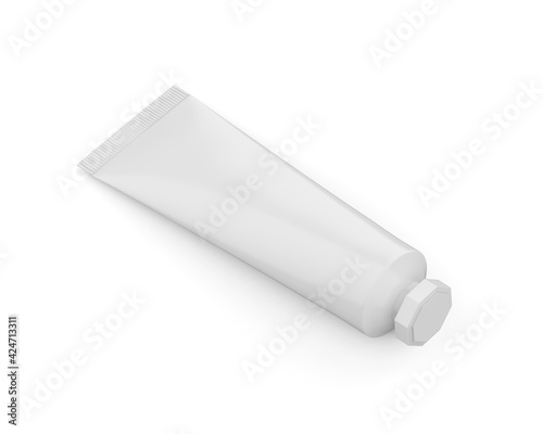 white cosmetic tube mockup template on isolated white background, ready for design presentation, 3d illustration