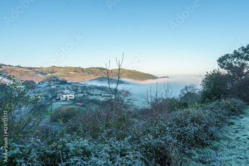 Moutains with snow on biscay winter
