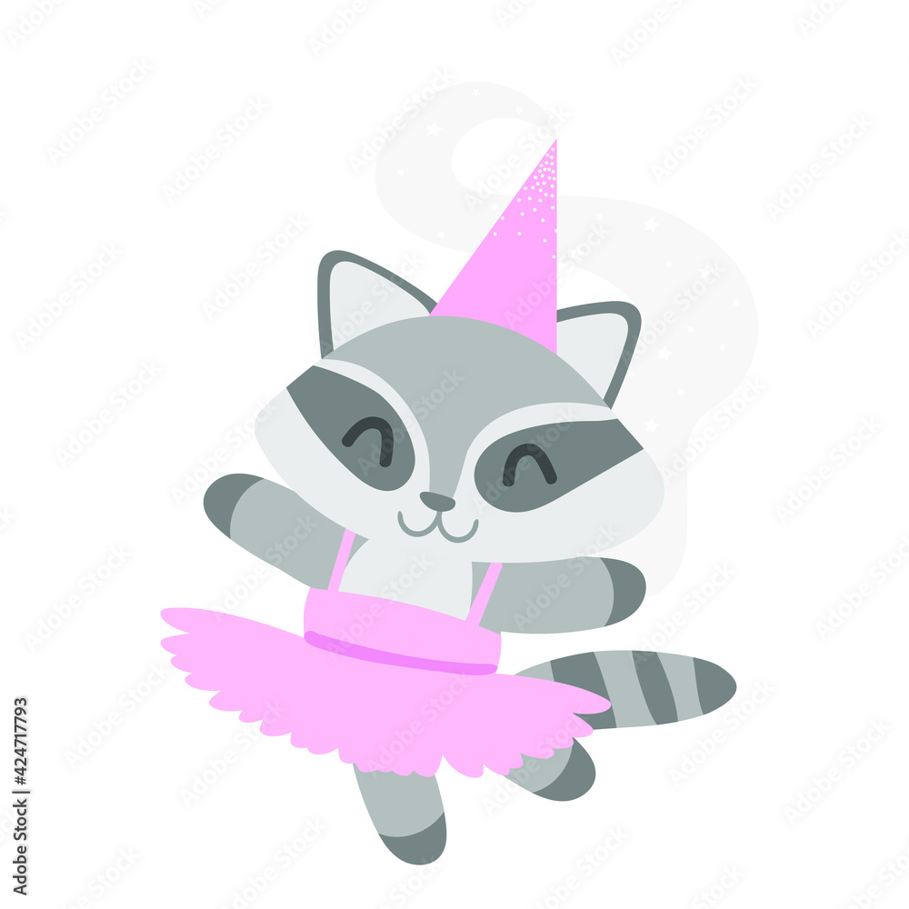 
racoon ballerina on the white background