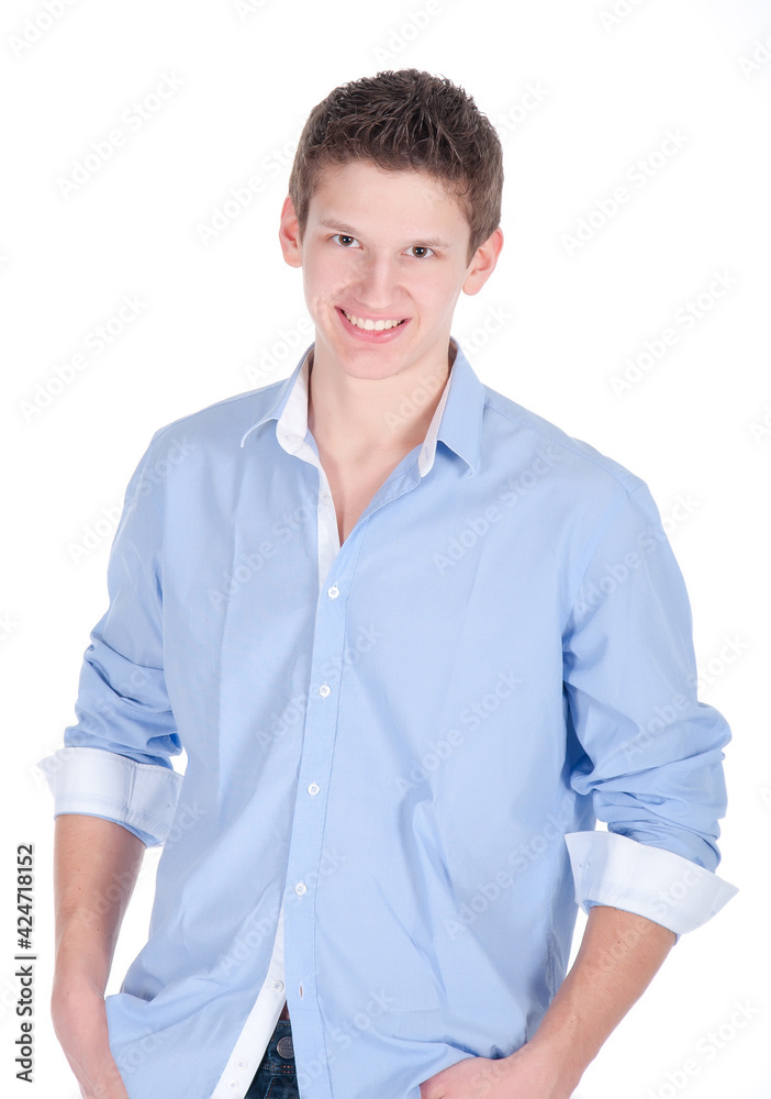 Portrait of handsome young man in casual clothes standing over white background Portrait of handsome young man in casual clothes standing over white background