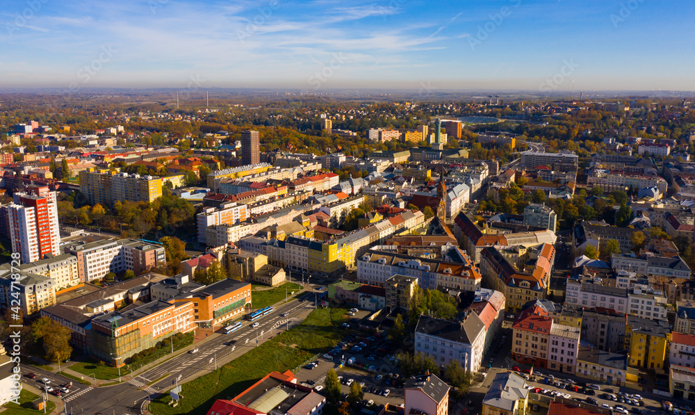 Autumnal aerial cityscape of Ostrava in autumn day, Czech Republic
