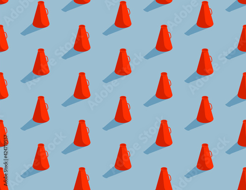 Megaphone isometric seamless pattern, Press protest against dictatorship concept poster and social banner design illustration isolated on blue background, vector eps 10