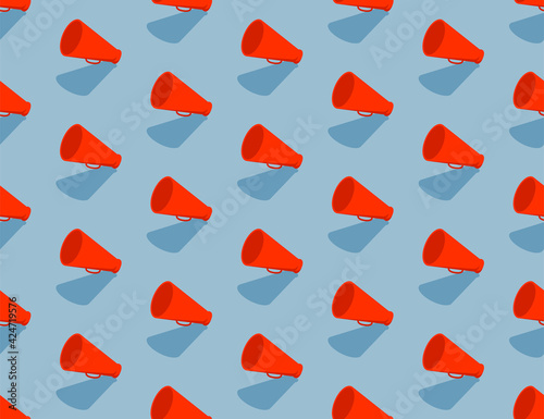 Megaphone isometric seamless pattern, Press protest against dictatorship concept poster and social banner design illustration isolated on blue background, vector eps 10