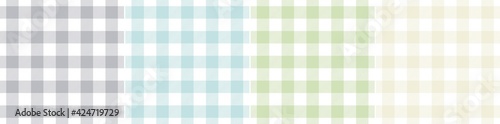Vichy check pattern set in nature colors grey, green, blue, white. Gingham seamless spring summer vector for tablecloth, oilcloth, picnic blanket, other modern fashion or home textile design.