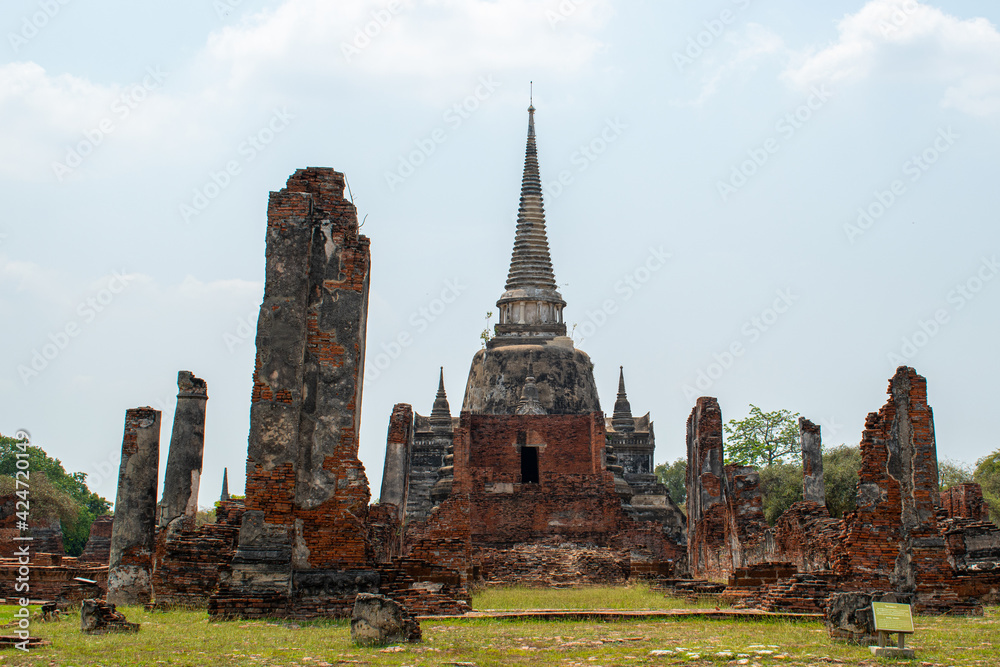 Travel Thailand. Ancient temple. Phra Sri Sanpetch temple in The Ayutthaya historical park. Phra Nakhon Sri Ayutthaya in Thailand.