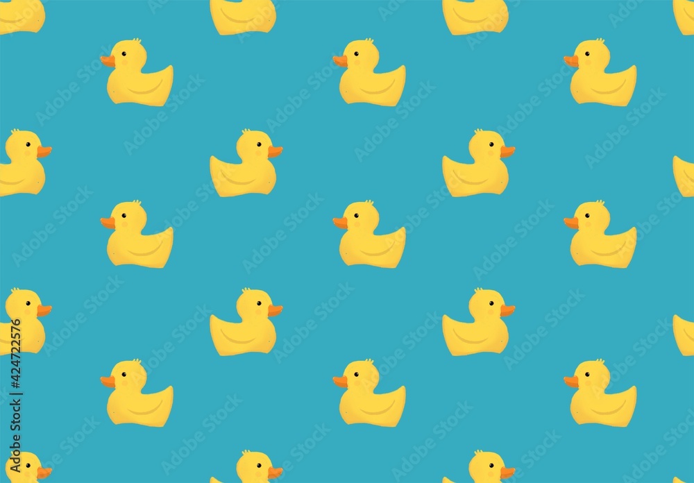 Yellow duck on blue background seamless pattern Yellow duck on blue background seamless pattern