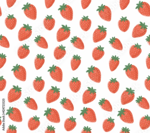 Strawberry seamless pattern. Drawn berries background