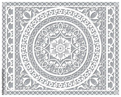 Openwork vector mandala design in ractanle inspired by the oriental carved wood wall art patterns from Marrakesh in Morocco - 4x5 format
 photo