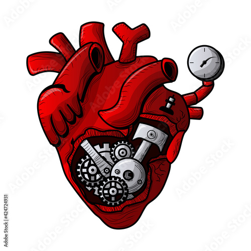 Illustration vector drawing of machine heart for posters or clothes designs