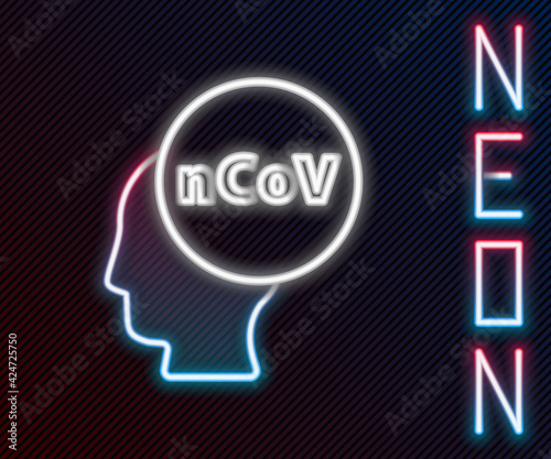 Glowing neon line Corona virus 2019-nCoV icon isolated on black background. Bacteria and germs, cell cancer, microbe, fungi. Colorful outline concept. Vector Illustration