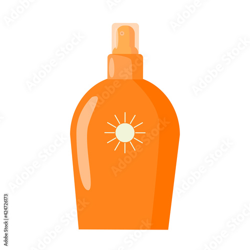 Vector orange bottle with sunscreen. cartoon flat illustration