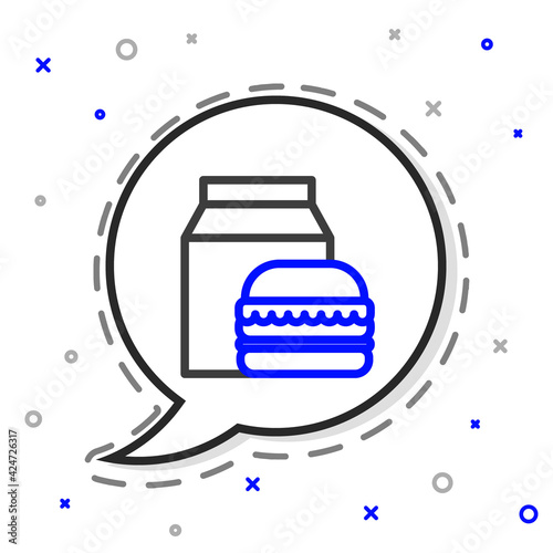 Line Online ordering and burger delivery icon isolated on white background. Colorful outline concept. Vector Illustration