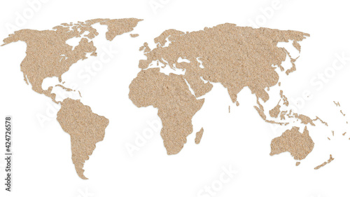 World map made of fine-grained sand  isolated on white background. 4k resolution.
