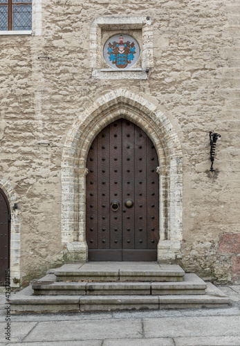 arches of old Town Hall in Tallinn
