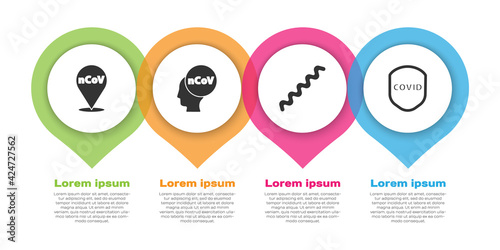 Set Corona virus 2019-nCoV on location, Corona virus 2019-nCoV, Virus and Shield protecting from virus. Business infographic template. Vector