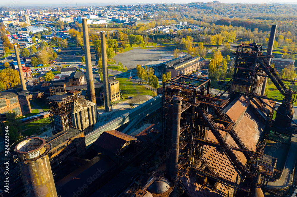 Aerial view of metallurgical plant buildings in Ostrava, Czech Republic