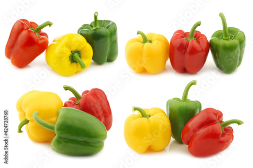 colorful mix of paprika's (capsicum) on a white background