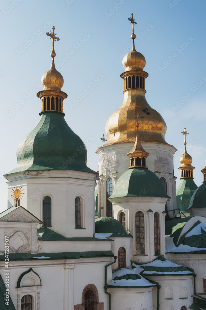 Close up detail view of ukrainian Orthodox church cupolas Close up detail view of ukrainian Orthodox church cupolas