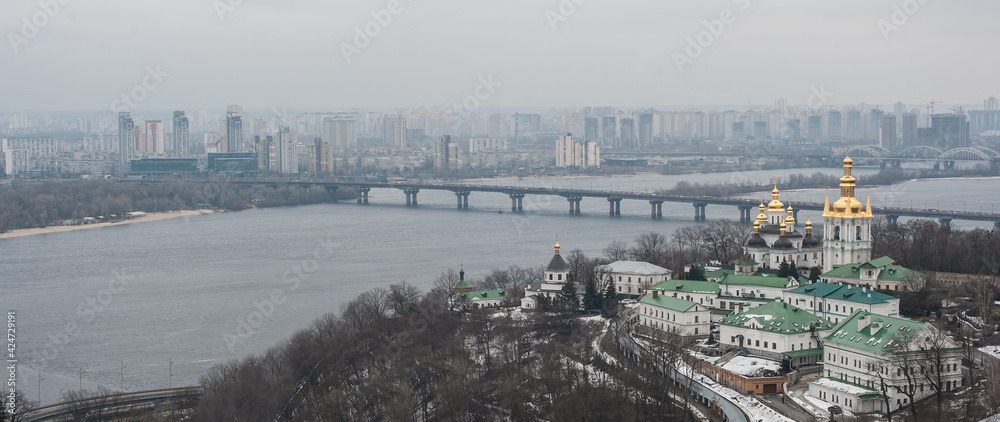 Panorama view of Kiev, the capital of Ukraine. Dnieper River