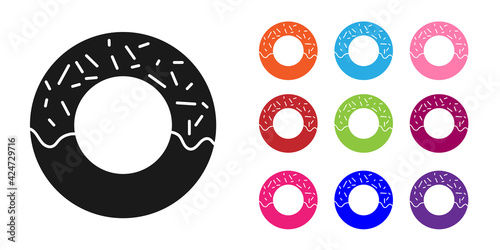 Black Donut with sweet glaze icon isolated on white background. Set icons colorful. Vector Illustration