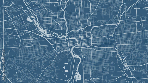 Blue vector background map, Columbus city area streets and water cartography illustration. photo