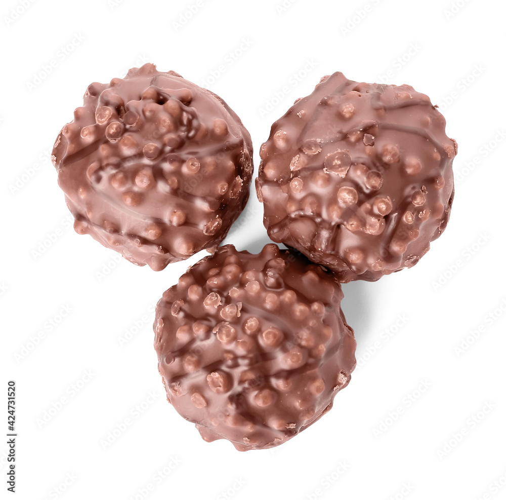 Sweet chocolate candies on white background Sweet chocolate candies on white background