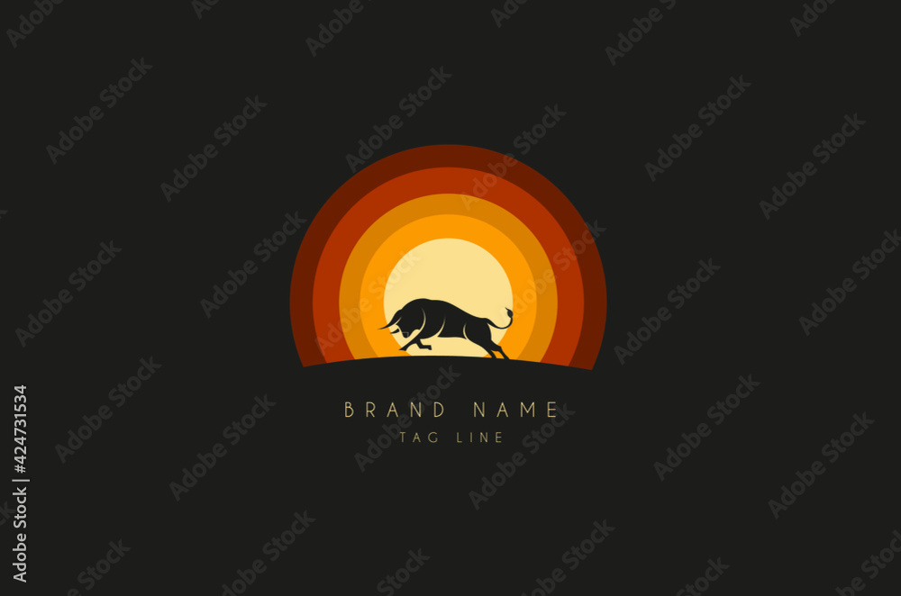 Abstract Bull bison with sky background. Design element for company logo, label, emblem, apparel or other merchandise.