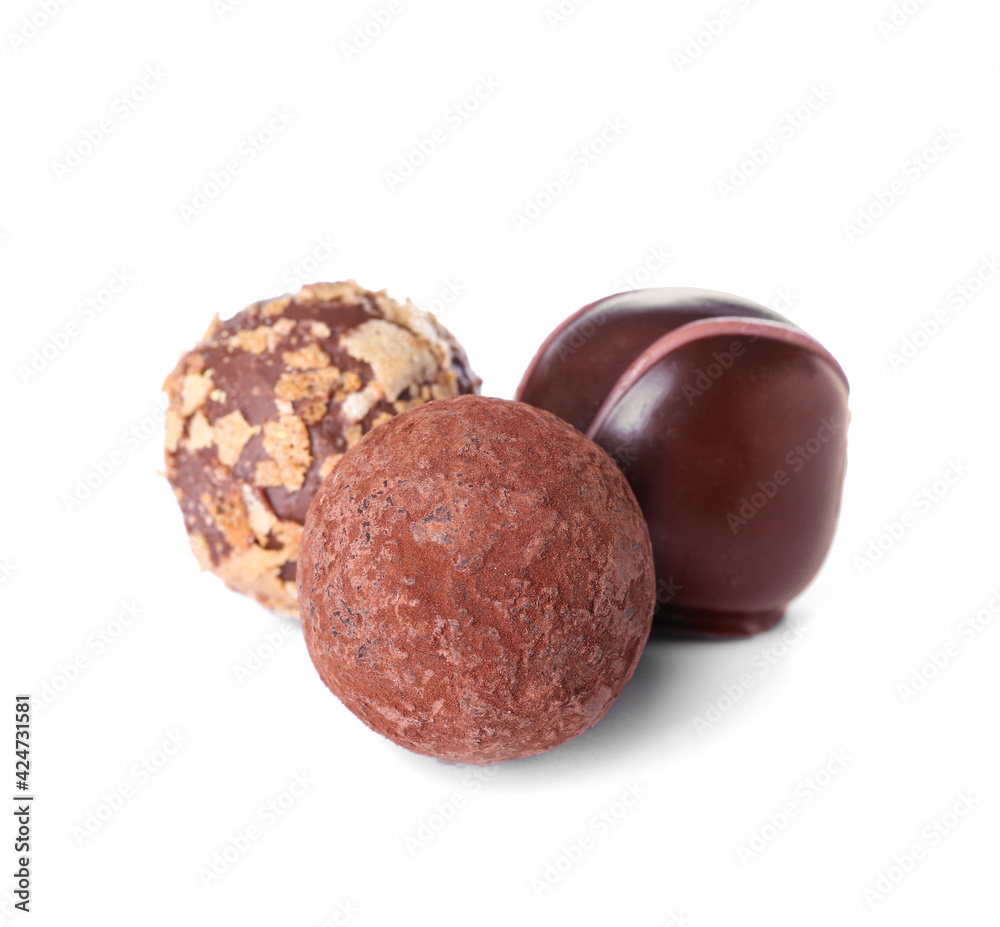 Sweet chocolate candies on white background Sweet chocolate candies on white background