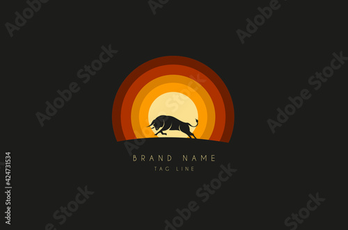 Abstract Bull bison with sky background. Design element for company logo, label, emblem, apparel or other merchandise.
