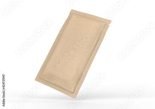 matte paper sachet. Photo-realistic packaging mockup template. 3d illustration.