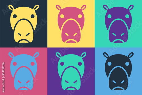 Pop art Hippo or Hippopotamus icon isolated on color background. Animal symbol. Vector