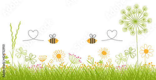 Frühlingsgefühle bunte Blumenwiese im Frühling mit Bienen abstrakt, Frühlingsboten