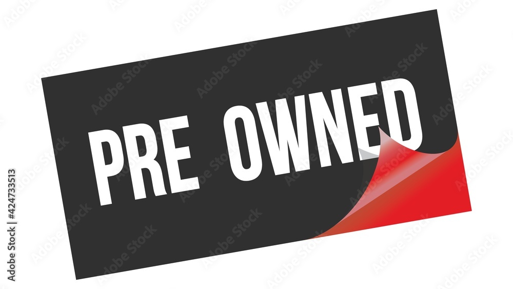 PRE OWNED text on black red sticker stamp. PRE OWNED text on black red sticker stamp.