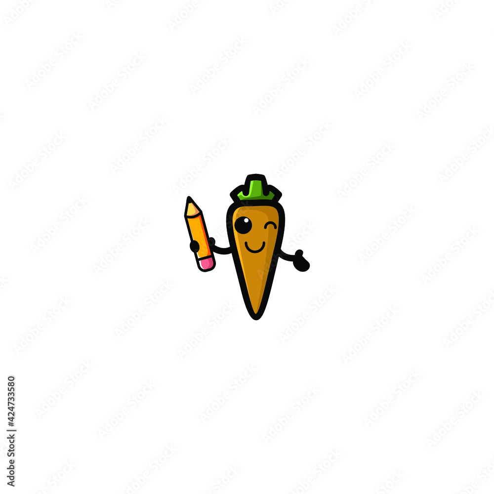 Cute Carrot Cartoon Character Vector Illustration Design. Outline, Cute, Funny Style. Recomended For Children Book, Cover Book, And Other.